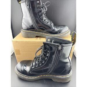 Dr Doc Martens Girls Kids Combat Boots Black Patent Leather 1460 J Size 13 US